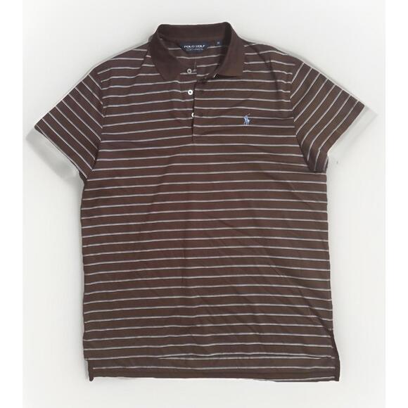Polo Ralph Lauren Golf Men's Polo Shirt Brown W Blue & White Stripes Medium - Picture 1 of 5